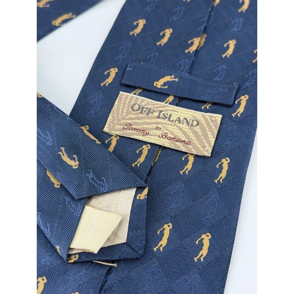 Tommy Bahama Tie Off Island 100% Silk Necktie Blue Gold Golfer Handmade USA